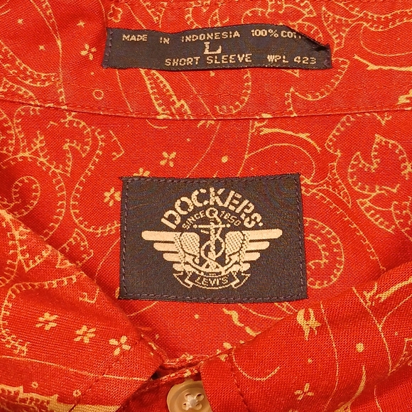 Men's Large Dockers Burnt Orange Paisley Print S/Sleeve Button Down Casual Shirt - Picture 4 of 5